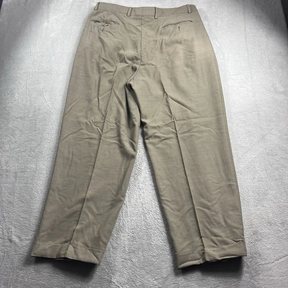 Zanella Dress Pants Duncan Mens Size 35 Brown Pleated 100% Wool Cuff Hem Italy